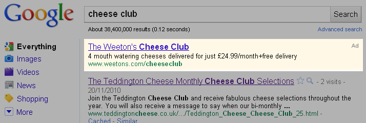 Cheese Club Pay Per Click (PPC) Campaign for Weeton's of Harrogate